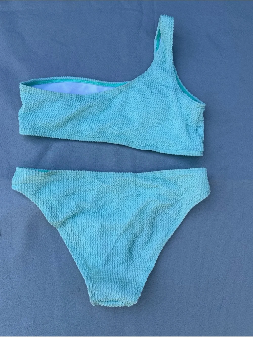 Girl's Two Piece Textured One Strap Bikini Swimsuit Size 160 aka 14-16 #260136